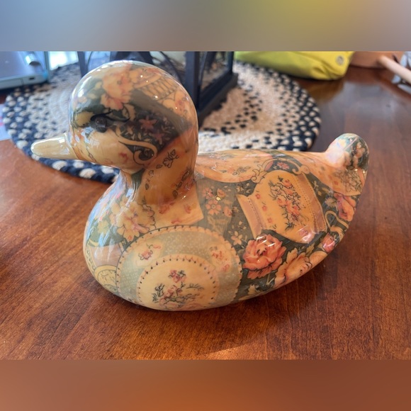 Vintage Ceramic Decoupage Floral Duck - Picture 3 of 3